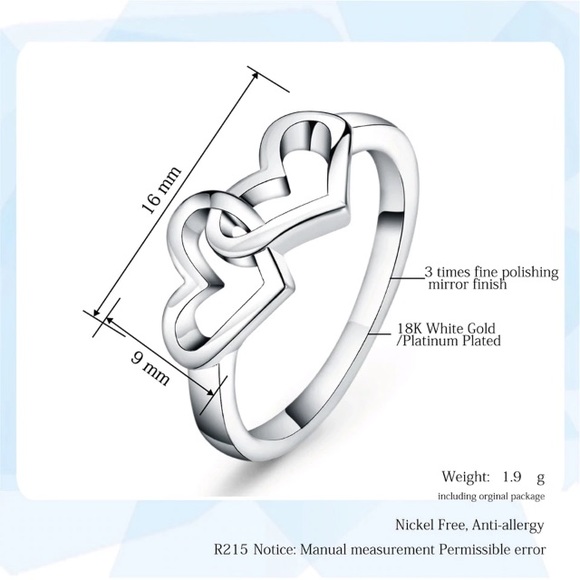 NEW!💙💎2💗HEARTS💍CONNECTED!💎💙7💗GORGEOUS RING! - Picture 2 of 8